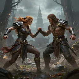 hyper realistic fantasy fight scene, concept art, by artgerm