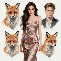 a beautiful digital concept portrait of a beautiful woman with fox wearing a wearing a long silk dress with roses by stanley artgerm lau wolp ross draws lerapi and skimichan