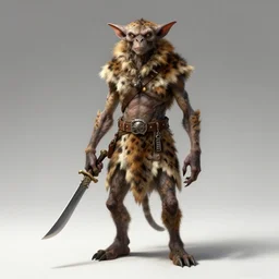 goblin trapper, lanky humanoid, wielding an ornamented knife, wearing animal skin as clothes, full body concept, by beksinski, ruan jia, edward hooper