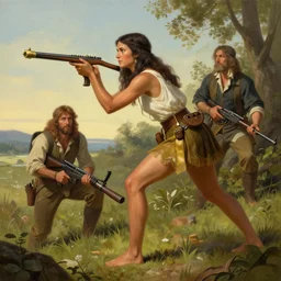 depiction of barefoot pocahontas hunting, illustration by mandy jurgens and william adolphe bouguereau, artgerm, 4 k, digital art, surreal, highly detailed, artstation, digital painting, concept art, smooth, sharp focus, illustration by mandy jurgens and william adolphe bouguereau