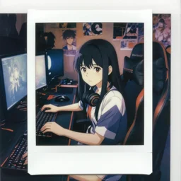 a film still polaroid portrait of a young gamersgirl at a gaming pc, finely detailed features, perfect art, busy room, gapmoe yandere grimdark, trending on pixiv fanbox, painted by ilya kushinov makoto shinkai takashi takeuchi studio ghibli, akihiko yoshida, sachin teng, huang guangjian, artstation