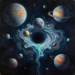 drowning in the deep space ocean filled with tesseracts, paint pour, greg rutkowski, wlop, oil on canvas, poured paint, paint pour, canvas, 4 d, 5 d, 6 d, 7 d, planets, wormhole, wallpaper, 4 k, james webb, telescope, hubble, wallpaper, worlds collide