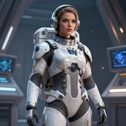 epic professional digital art of stunningly gorgeous female starship astronaut in futuristic outfit by leesha hannigan, iris van herpen, artstation, cgsociety, wlop, epic, much wow, much detail, gorgeous, detailed, masterpiece