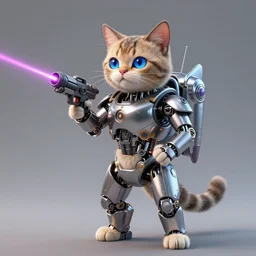 cat with jet pack and a laser gun and cyborg blue left eye, standing on his back legs, photorealistic, 8 k render cycles, smooth, complex, insanely detailed, art by woo kim, antilous chao