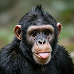 hyperrealistic face of an ape with a mohawk sticking his tongue out