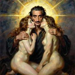 adam and eve hiding from god, oil painting by dali