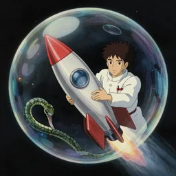 hyperrealist studio ghibli dull colors from close encounters of the third kind 1 9 7 7 of a warped scientist rocketing through a snake bubble.