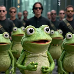 pepe frog, film still the matrix, agent smith army scene, high quality, hd, 4 k, warner, hbo, cinema frame, screenshot
