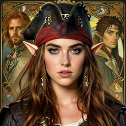 young alison brie as an elf pirate, painted by artgerm and greg rutkowski and alphonse mucha. clear highly detailed face, beautiful sci fi art,