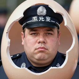 closeup portrait of fat police inside egg eggshell, natural light, sharp, detailed face, magazine, press, photo. steve mccurry, david lazar, canon, nikon, focus