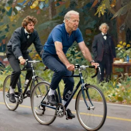 joe biden riding a bicycle, joe biden riding a bicycle, ilya kuvshinov, john singer sargent, digital art illustration, impressionist oil painting, trending on artstation, intricate