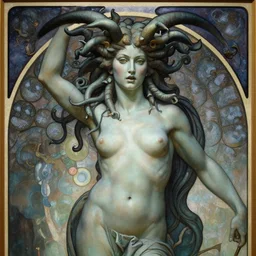 the wrath of medusa, dark art, greek mythology, fantasy art, by alma tadema, by alphonse mucha, by waterhouse