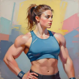 greg manchess portrait painting of confident keira knightley as beautiful thick female bodybuilder zarya from overwatch, medium shot, asymmetrical, profile picture, organic painting, sunny day, matte painting, bold shapes, hard edges, street art, trending on artstation, by huang guangjian and gil elvgren and sachin teng