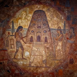 a cyberpunk pre - historic rupestre painting