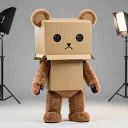 anthropomorphic cardboard box robot bear, fursuit, cosplay, trending on instagram, photography, sigma 8 5 mm f / 1. 4, studio lighting