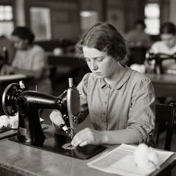lewis hine's cotton mill girl with computer instead of sewing machines