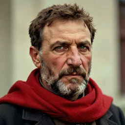 portrait of president teddy roosevelt as afghan man, green eyes and red scarf looking intently, photograph by steve mccurry