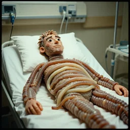 7 0 s movie still of a man made of worms in the hospital, cinestill 8 0 0 t 3 5 mm eastmancolor, heavy grain, high quality, high detail