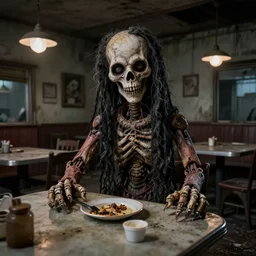 a nightmarish animatronic in an abandoned family restaurant