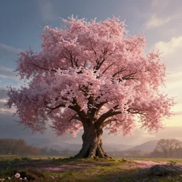 a beautiful hyper realistic detailed matte painting of giant cherry tree, dramatic lighting, dynamic lighting, cinematic lighting, lit by morning light, by finnian macmanus and jessica rossier, unreal engine, featured on artstation, ultrawide angle, f 8