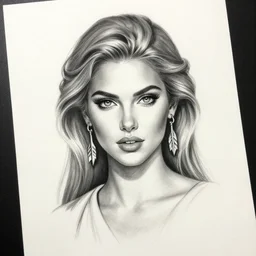 tattoo sketch of beautiful jennifer hawkins as a beautiful greek goddess aphrodite with arrowhead earrings, beautiful piercing eyes with sexy look, beautiful blonde hair, hyper realistic face, in the style of greg rutkowski, fantasy, amazing detail, epic, elegant, smooth, sharp focus
