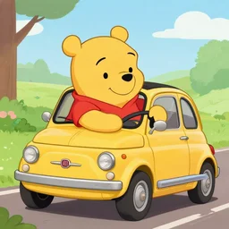 winnie the pooh driving a fiat 5 0 0