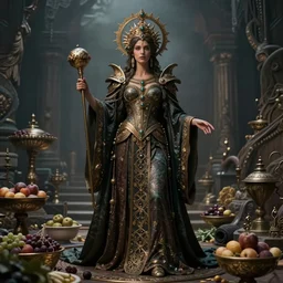a full body portrait of a goddess of feast and famine, ominous, cinematic shot, realistic, photography, fantasy, ornate, intricate detail, finely detailed, photorealistic, epic, high definition, 8 k, artstation, midjourney, deviantart, ( ( irwin penn ) )