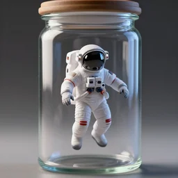 a tiny realistic proportioned astronaut floating in space inside a glass jar. sharp focus, photography, unreal engine, trending on artstation, photorealistic, octane, trending on deviantart, unreal engine