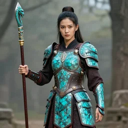 photo of a female warrior with malachite armour