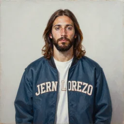 a portrait of jesus wearing jerry lorenzo streetwear by nicola samori, oil painting, realistic, 8 k, fear of god style