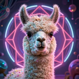 photo of surreal anthro llama portrait  in neon lighting, elegant, highly detailed, smooth, sharp focus, trippy, dmt, psychedelic, illustration, beautiful, geometric, trending on artstation, cinematic, artwork by WLOP