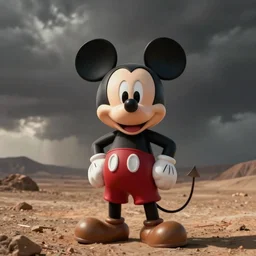 Mickey Mouse as a demon, photorealistic, film still, desolate