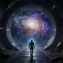 alien portal leading to another world, nebula, galaxy, mass effect, halo