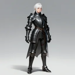 detailed, sharp, full body portrait of a white-haired female crusader in black armor, trending on artstation, anime arts, featured on Pixiv, HD, 8K, highly detailed, good lighting, beautiful, epic, masterpiece, in the style of Ilya Kuvshinov and Greg Rutkowski