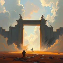 painting of the end is the beginning, gate, surreal, highly detailed, digital painting, artstation, game concept art, smooth, sharp focus, oil painting by greg rutkowski, 8 k