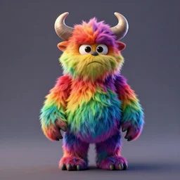 full body 3 d model of a vibrant rainbow colored adorable petulant furry monster with fuzzy horns, a 3 d render by wendy froud and jim henson, centered, character concept, concept art, dark rainbow colored fur, zbrush, furry art, rendered in maya, colorful, cinema 4 d, behance hd, daz 3 d, cgsociety, matte background