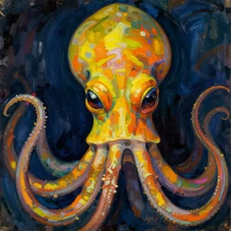 portrait of a yellowish orange squid face cthulhu by egon schiele