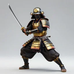 a studio photography of samourai wearing gold and black armor, fighting position with katana , ultra detailed intricate ornate, dramatic backlighting, artstation trending