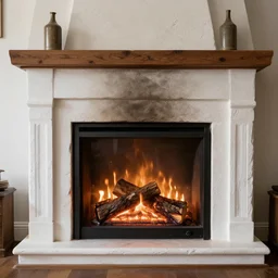 surreal fireplace with logs, tsunami in fireplace