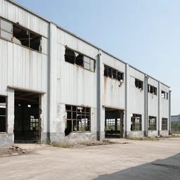 outside of an abandoned factory building