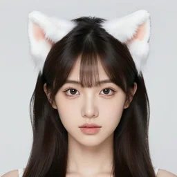 full body aesthetic photograph of a beautiful young Japanese woman wearing fuzzy white cat ears, by Nick Knight, headshot, realistic, photorealistic, HD, 4k resolution
