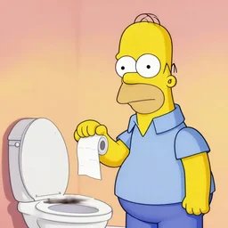 homer simpson complaining to barney rubble about toilet paper, cartoon, digital art, trending on artstation, cold hue's, warm tone gradient background