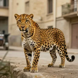 leopard in city in the style of enki bilal