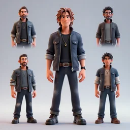 rock musician design, character sheet, 3d render, Greg Rutkowski, Zabrocki, Karlkka, Jayison Devadas, Phuoc Quan, trending on Artstation, 8K, ultra wide angle, zenith view, pincushion lens effect