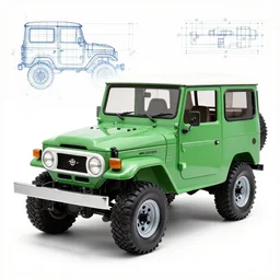 architect blueprint of a 1 9 8 1 green toyota fj 4 3