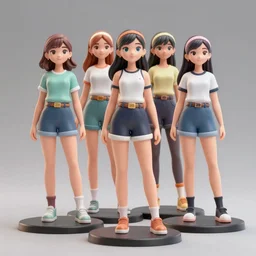 disney inspired female figurines, teenagers, full body, realistic portrait, anime style, octane render 8 k, unreal engine, hd