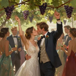 a couple in a party under the grapevine. celebration freedom excitement intricate, elegant, highly detailed, digital painting, artstation, concept art, sharp focus, illustration, by justin gerard and artgerm, 8 k