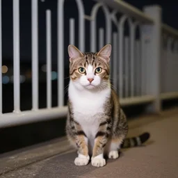 a cat on a bridge at night, professional photo