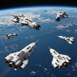 Space ships battling in Earth orbit, hyperdetailed, artstation, cgsociety, 8k