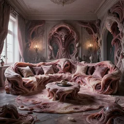 living room made of alien flesh by Zdzislaw Belkinski , by suguru tanak, digital art, surreal, horror, HD, 8K